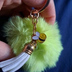 Fluffy Yellow Keychain with Bee Charm